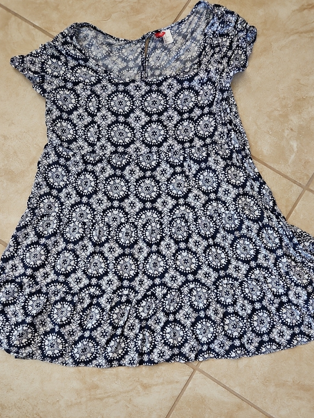 Divided Navy and White Patterned Swing Dress